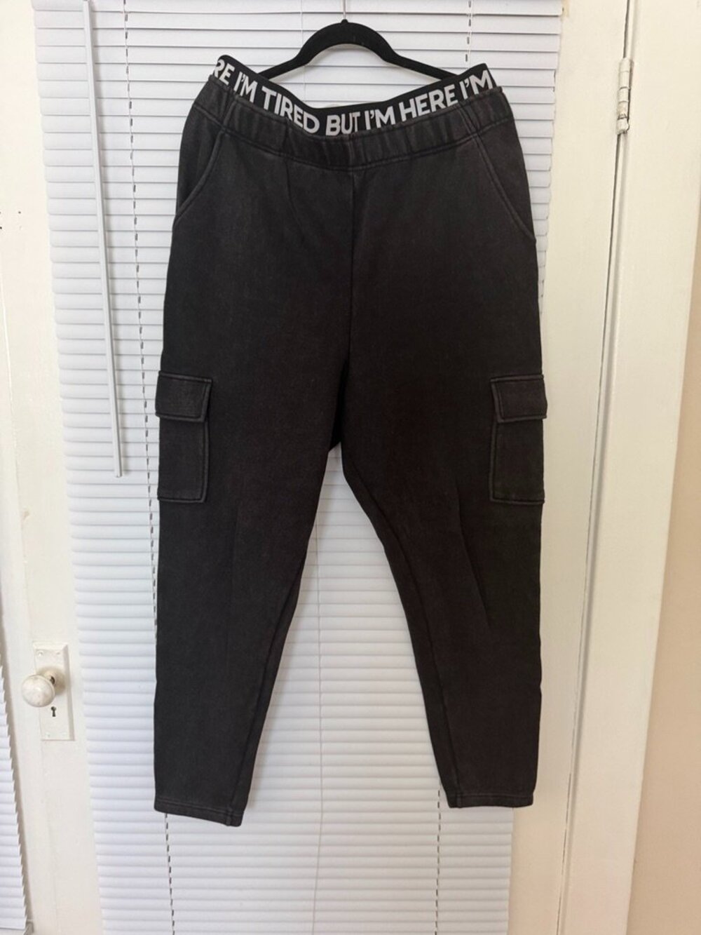 Girrlscout The I'm Tired Cargo Sweatpants Washed Black Size L